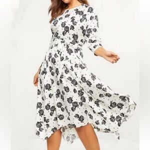 Lane Bryant dress 3/4 sleeves size 18 white and black roses